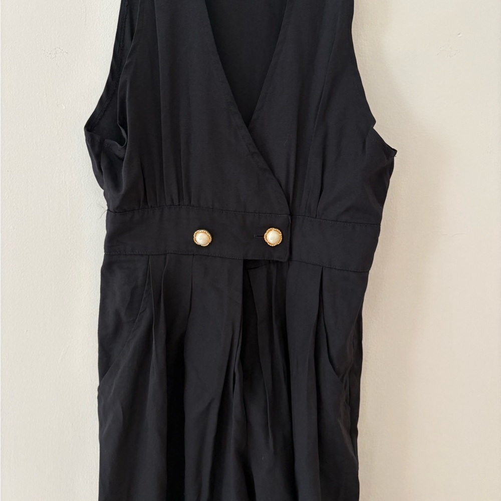 Vintage Black Sleeveless Jumpsuit with Gold Buttons - Picture 2 of 5